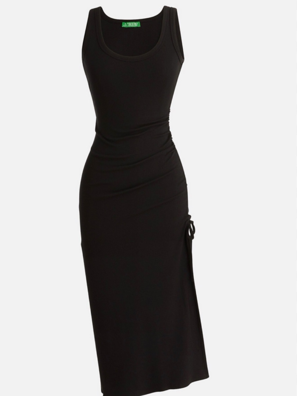 J. Crew Black Ribbed Midi Tank Dress with Side Ruching